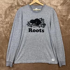 Roots Canada Men’s Organic Cooper Beaver Long Sleeve T-shirt Heather Gray Sz M